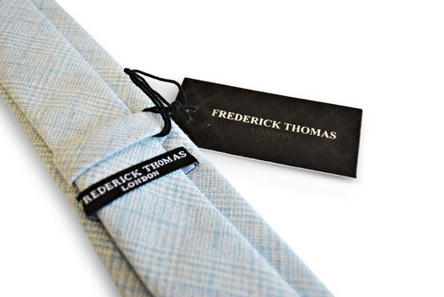 light blue and white check pattern tie in 100% wool